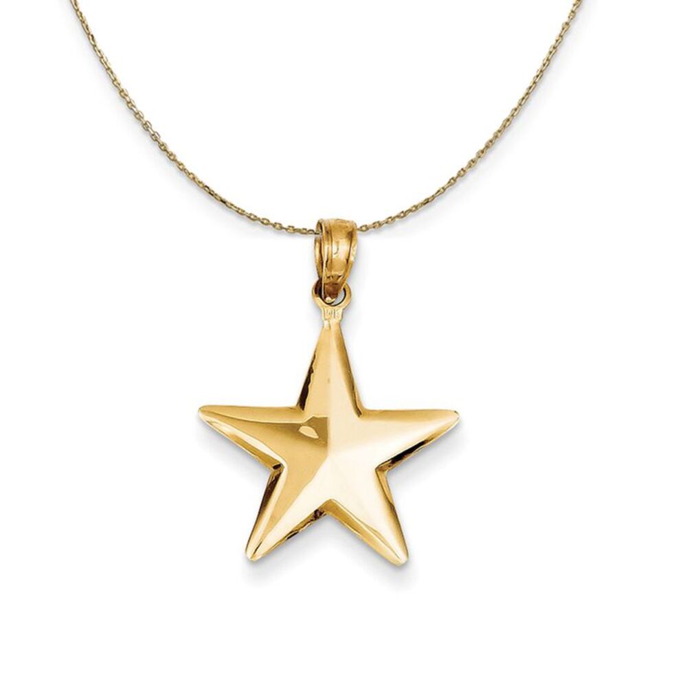 14k Yellow Gold 17mm Polished 3D Star Necklace - 24 Inch